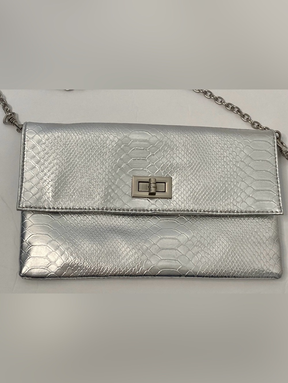 Target Silver Snake-Embossed Chain Clutch